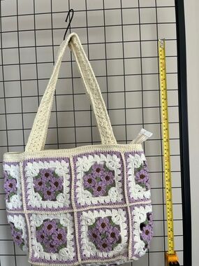 Handmade Crochet Floral Tote Bag in Cream and Lavender